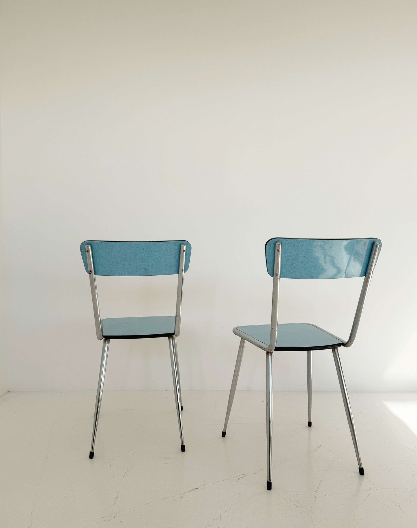 Pair of Vintage Metal Chairs with Blue Seat