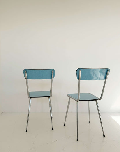 Pair of Vintage Metal Chairs with Blue Seat