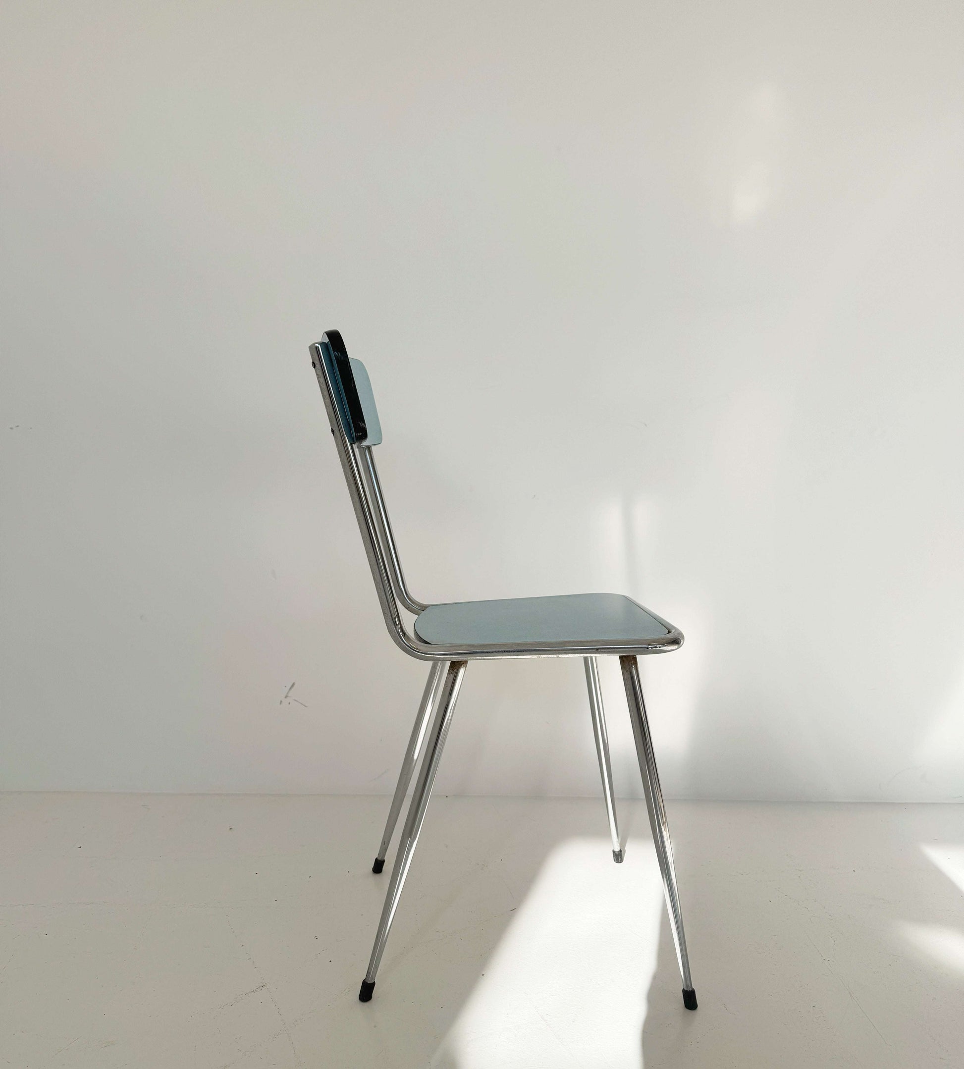 Vintage Metal Chair with Blue Seat