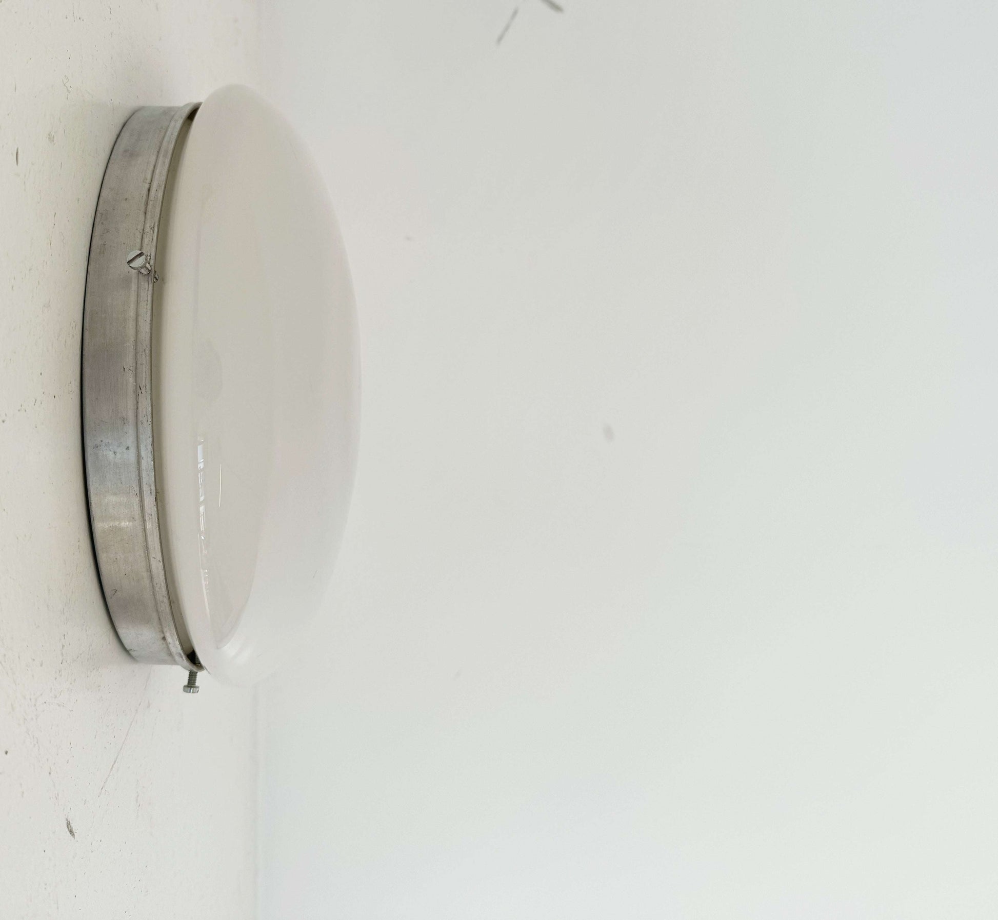 Vintage Chrome-Plated Aluminum Wall Lamp with White Glass Diffuser