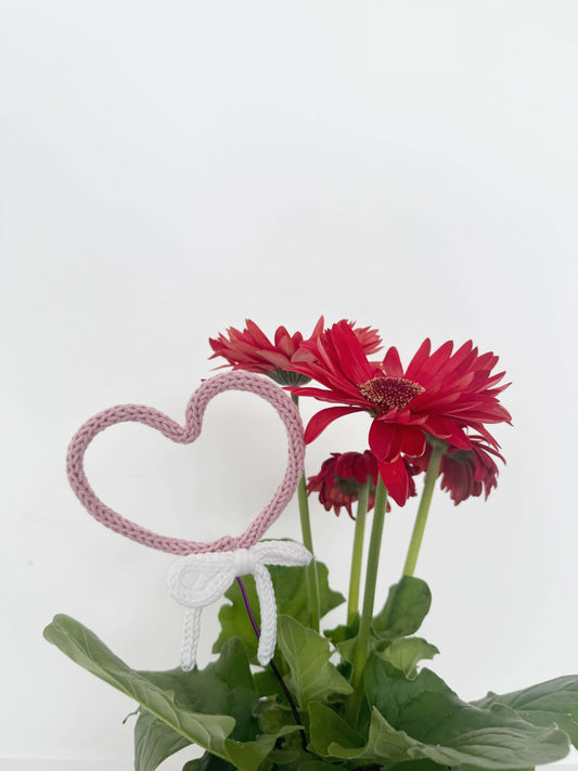 Tricotin heart plant topper – romantic handmade decoration