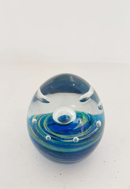 Vintage Blue Art Glass Paperweight