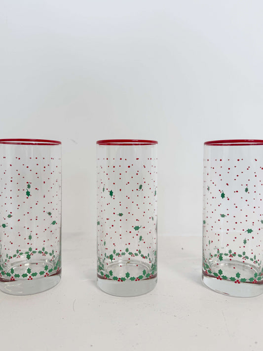 Set of vintage decorated glass glasses – 1970s/1980s