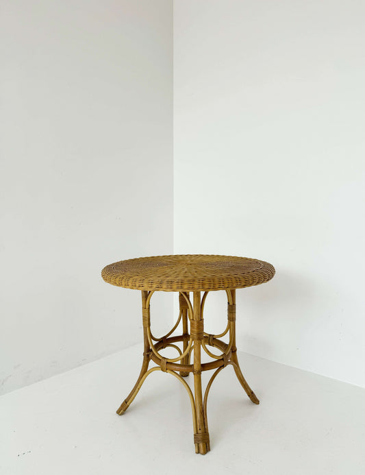 Round woven rattan table, 1960