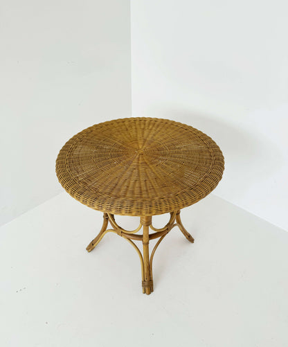 Round woven rattan table, 1960