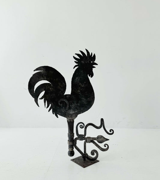 Decorative iron rooster-shaped weathervane