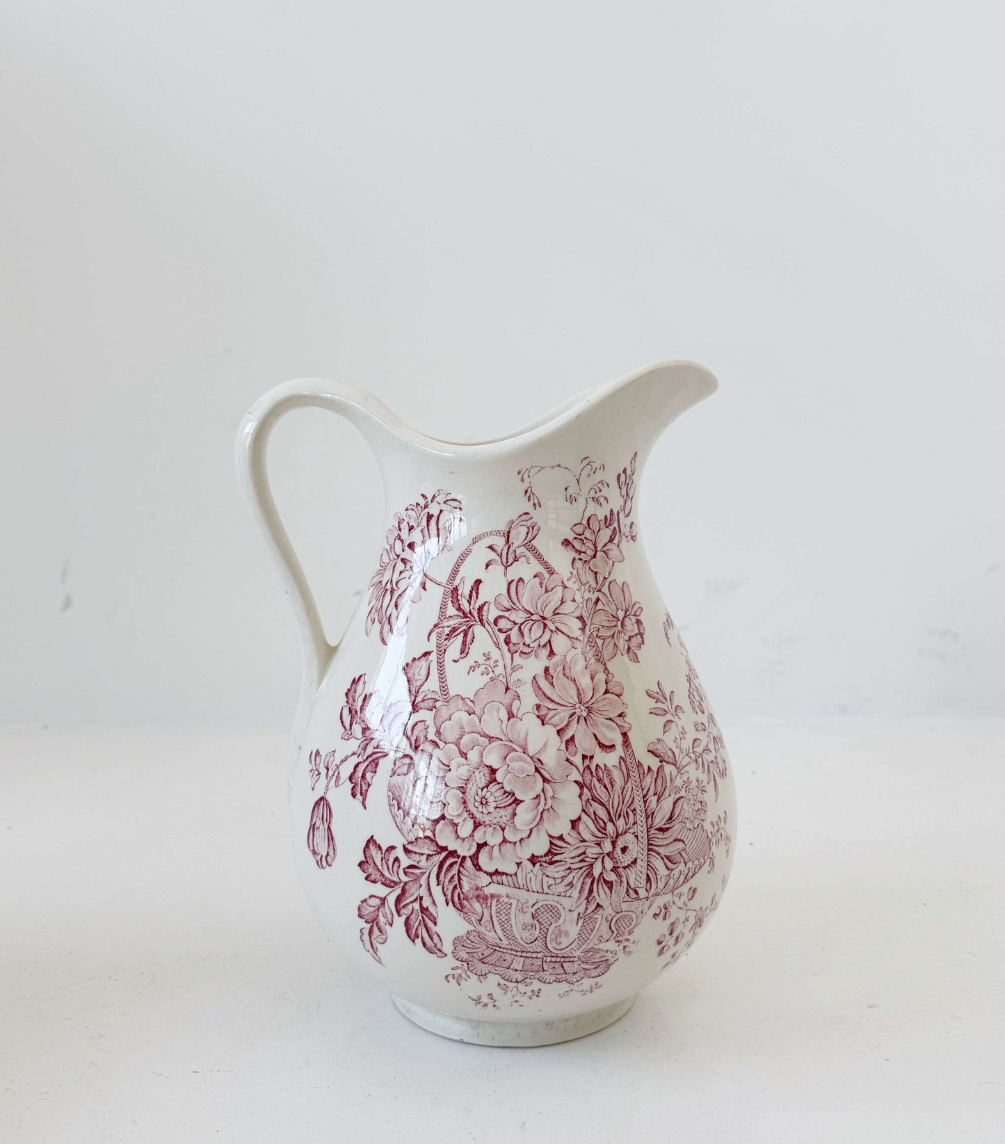 Staffordshire pottery jug with pink floral decoration – 1960s