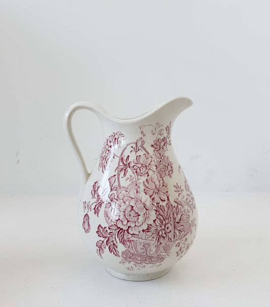Staffordshire pottery jug with pink floral decoration – 1960s