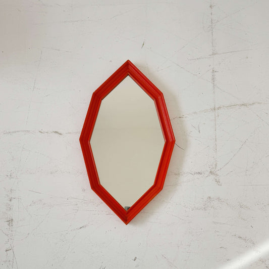 Vintage mirror with orange lacquered geometric frame