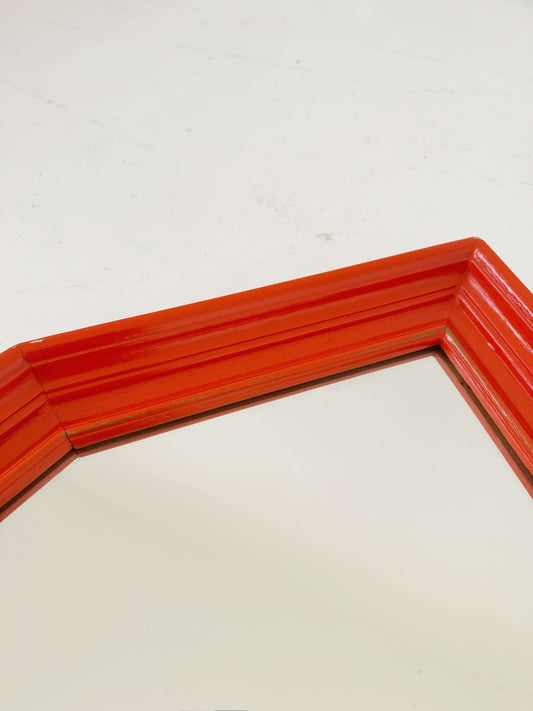 Vintage mirror with orange lacquered geometric frame
