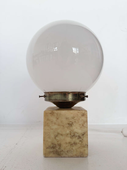 Marble table lamp with opal glass sphere