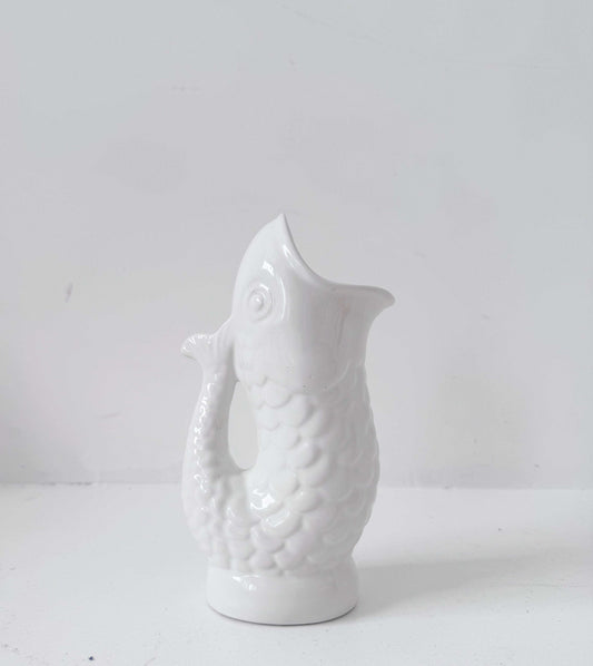 Vintage fish-shaped pitcher signed by Costa – White glazed ceramic