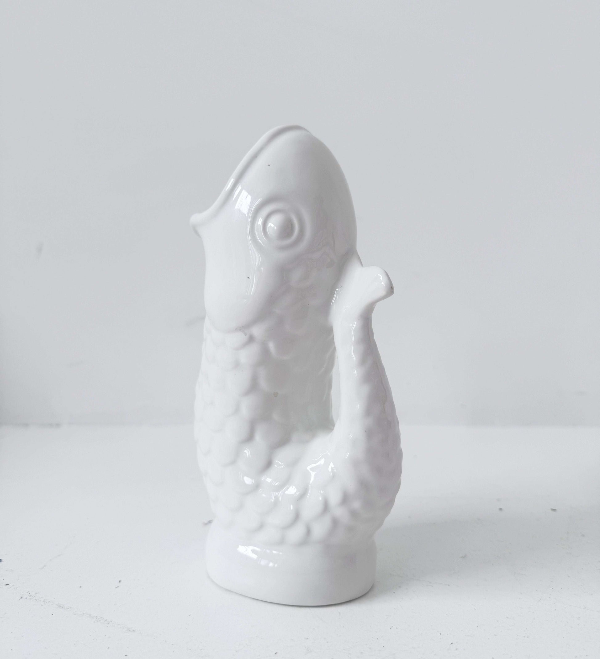 Vintage fish-shaped pitcher signed by Costa – White glazed ceramic