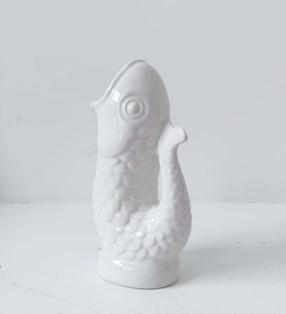 Vintage fish-shaped pitcher signed by Costa – White glazed ceramic