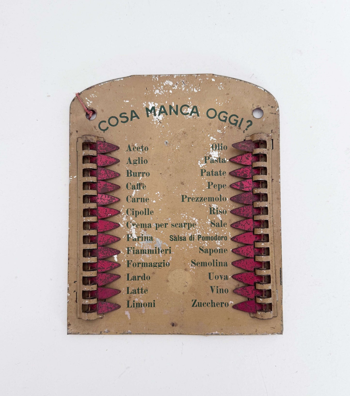 "What's Missing Today?" Tin Kitchen Sign – Italy, 1950s