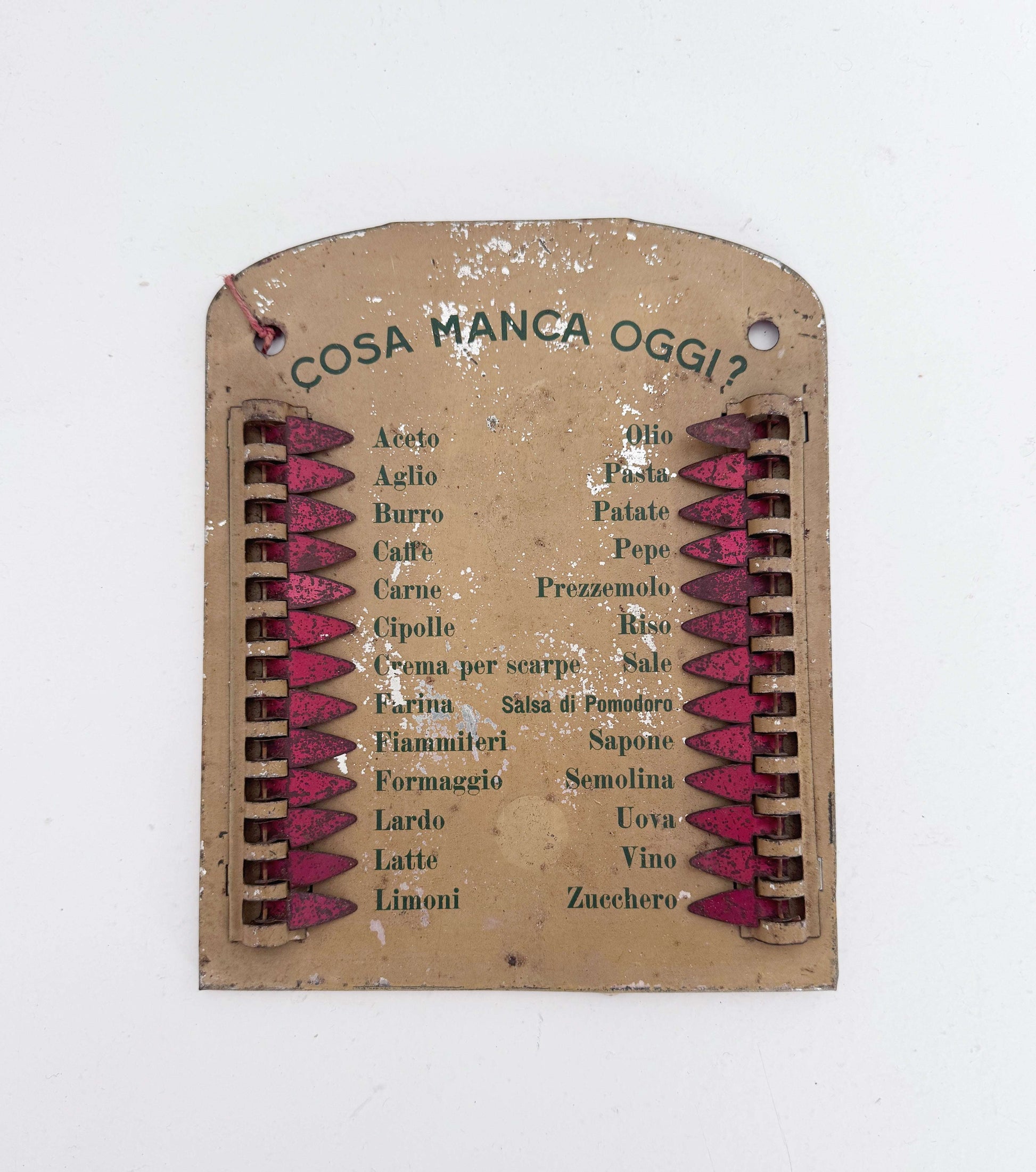 "What's Missing Today?" Tin Kitchen Sign – Italy, 1950s