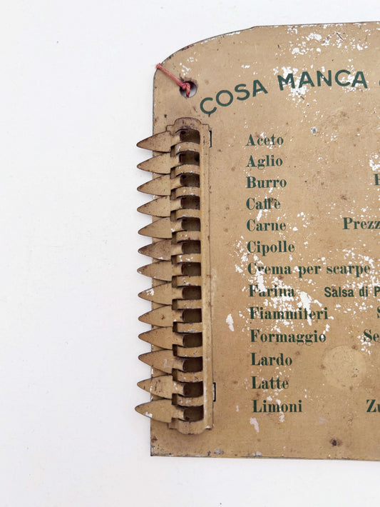 "What's Missing Today?" Tin Kitchen Sign – Italy, 1950s