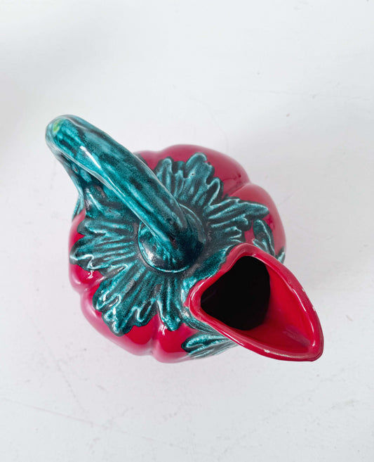 Glazed ceramic tomato-shaped pitcher