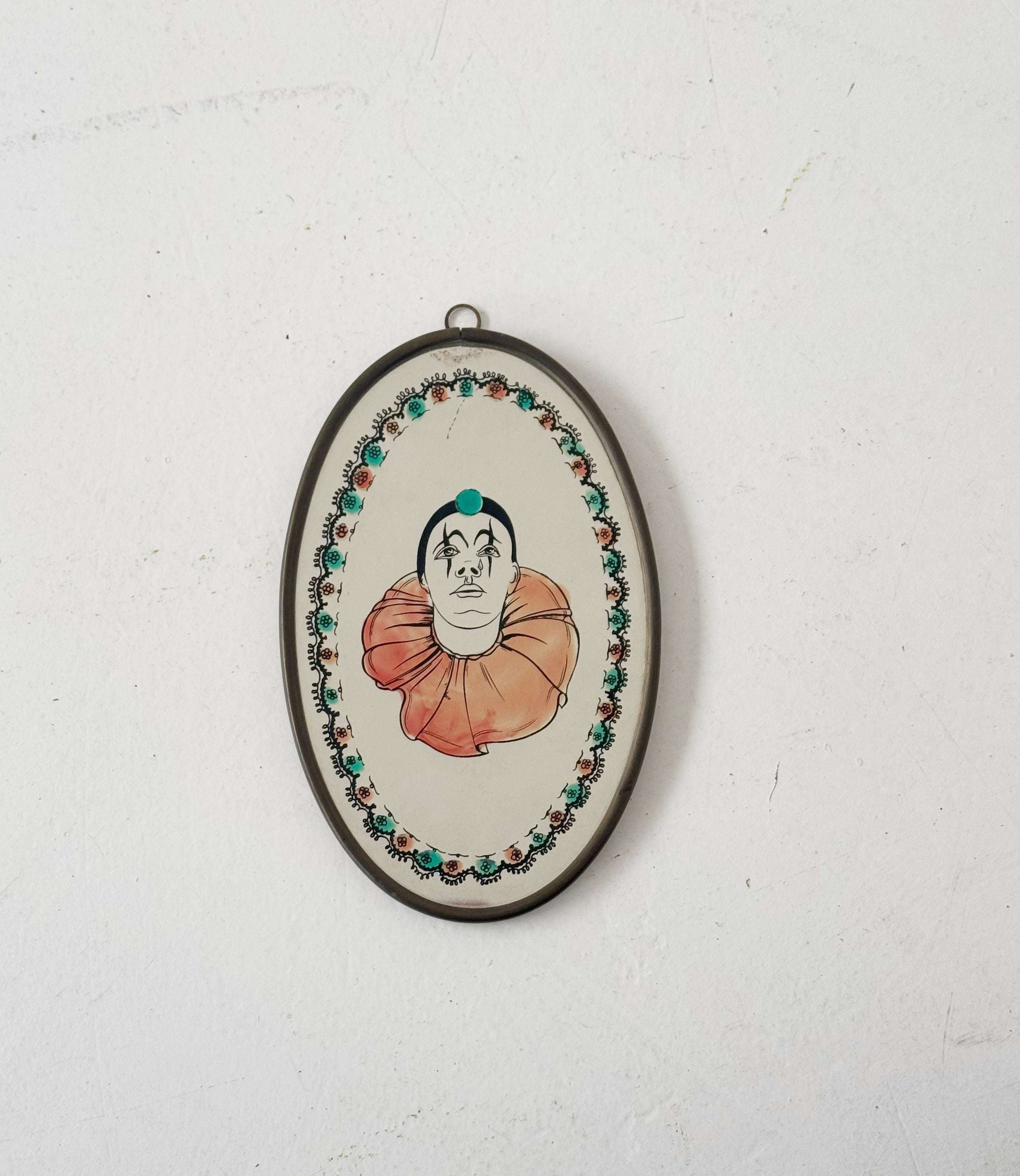 1960s decorated oval wall mirror