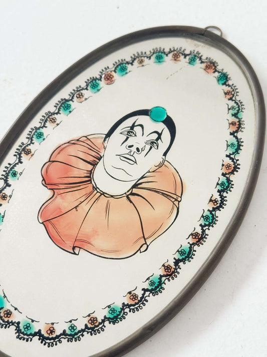1960s decorated oval wall mirror