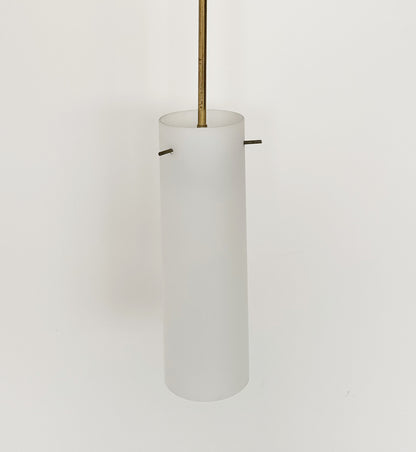 Vintage brass and satin glass chandelier