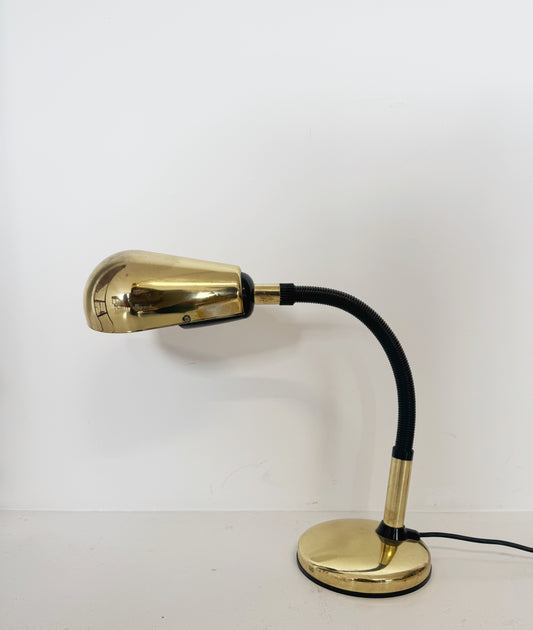 Lampada da Tavolo Vintage in Metallo Dorato e in Plastica Nera – Luce Orientabile