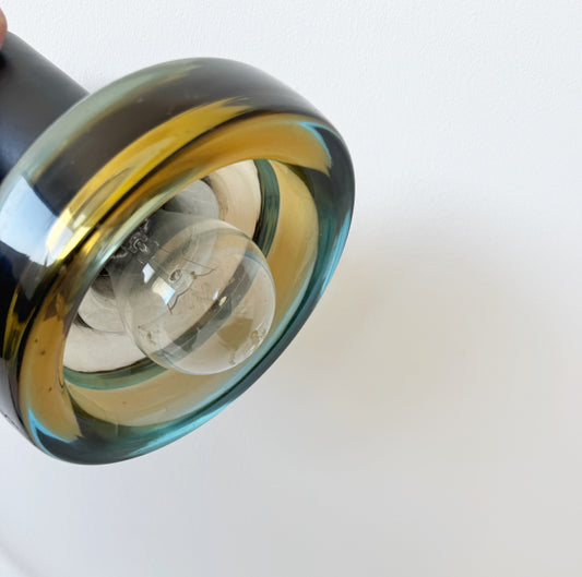 Lampada a sospensione piccola in vetro giallo e metallo