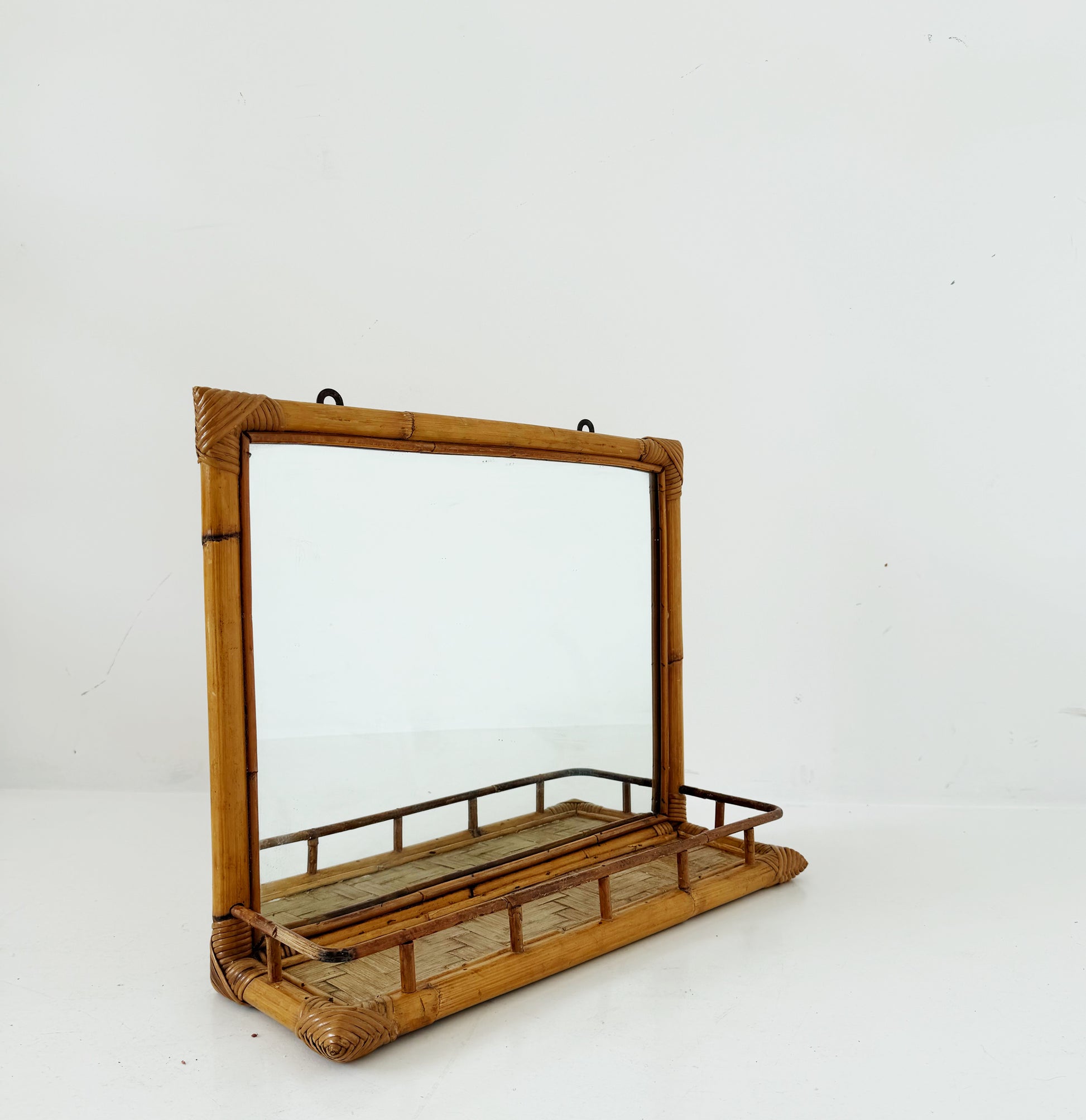 Bamboo and Rattan Wall Mirror with Shelf – 1960s