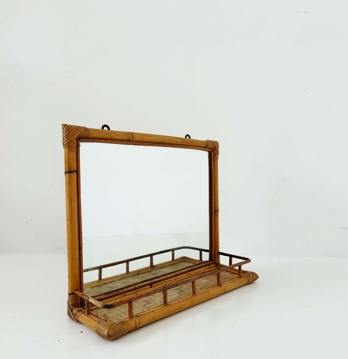 Bamboo and Rattan Wall Mirror with Shelf – 1960s