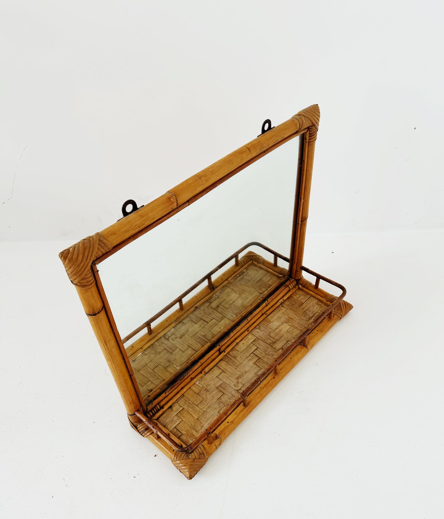 Bamboo and Rattan Wall Mirror with Shelf – 1960s