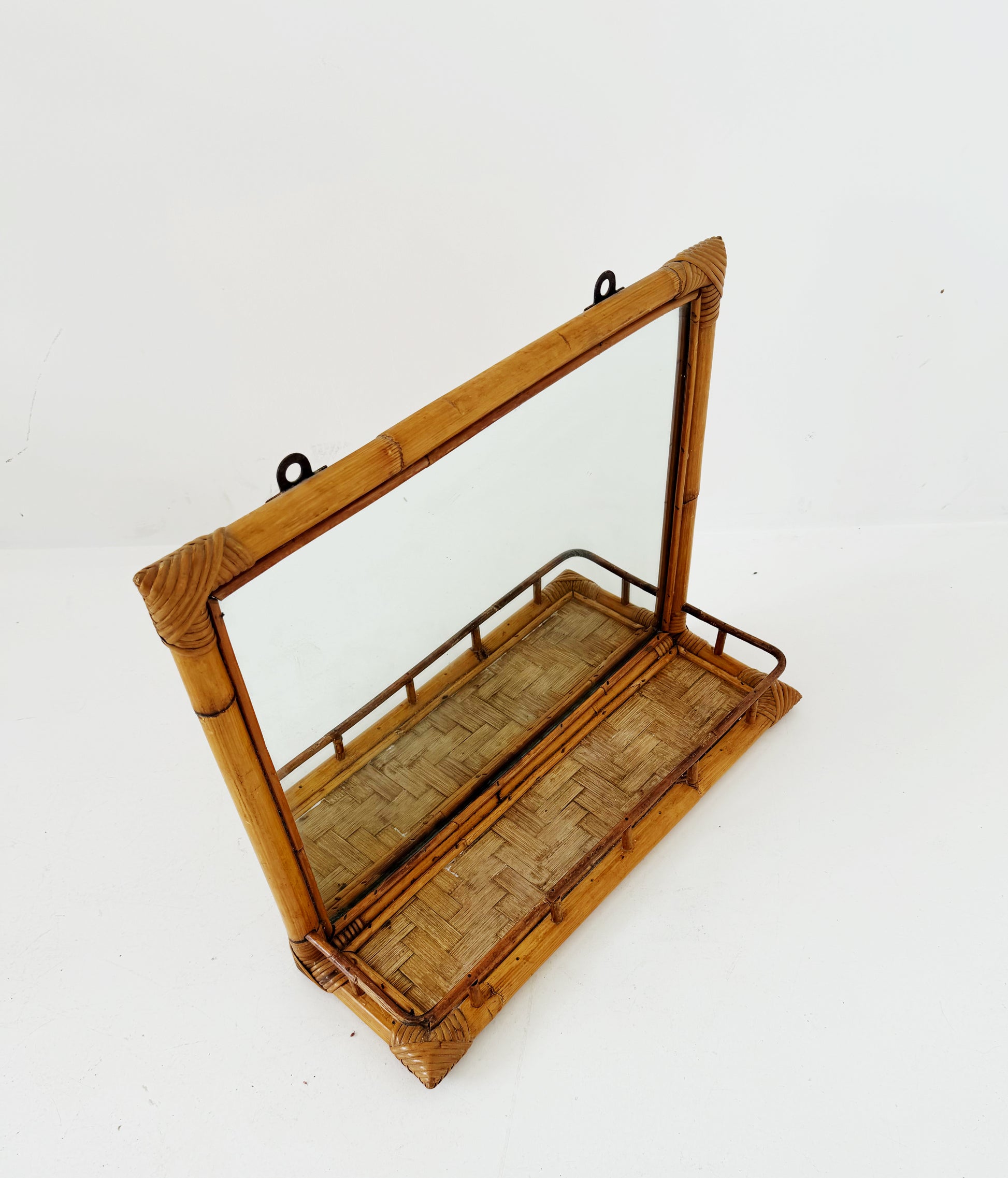 Bamboo and Rattan Wall Mirror with Shelf – 1960s