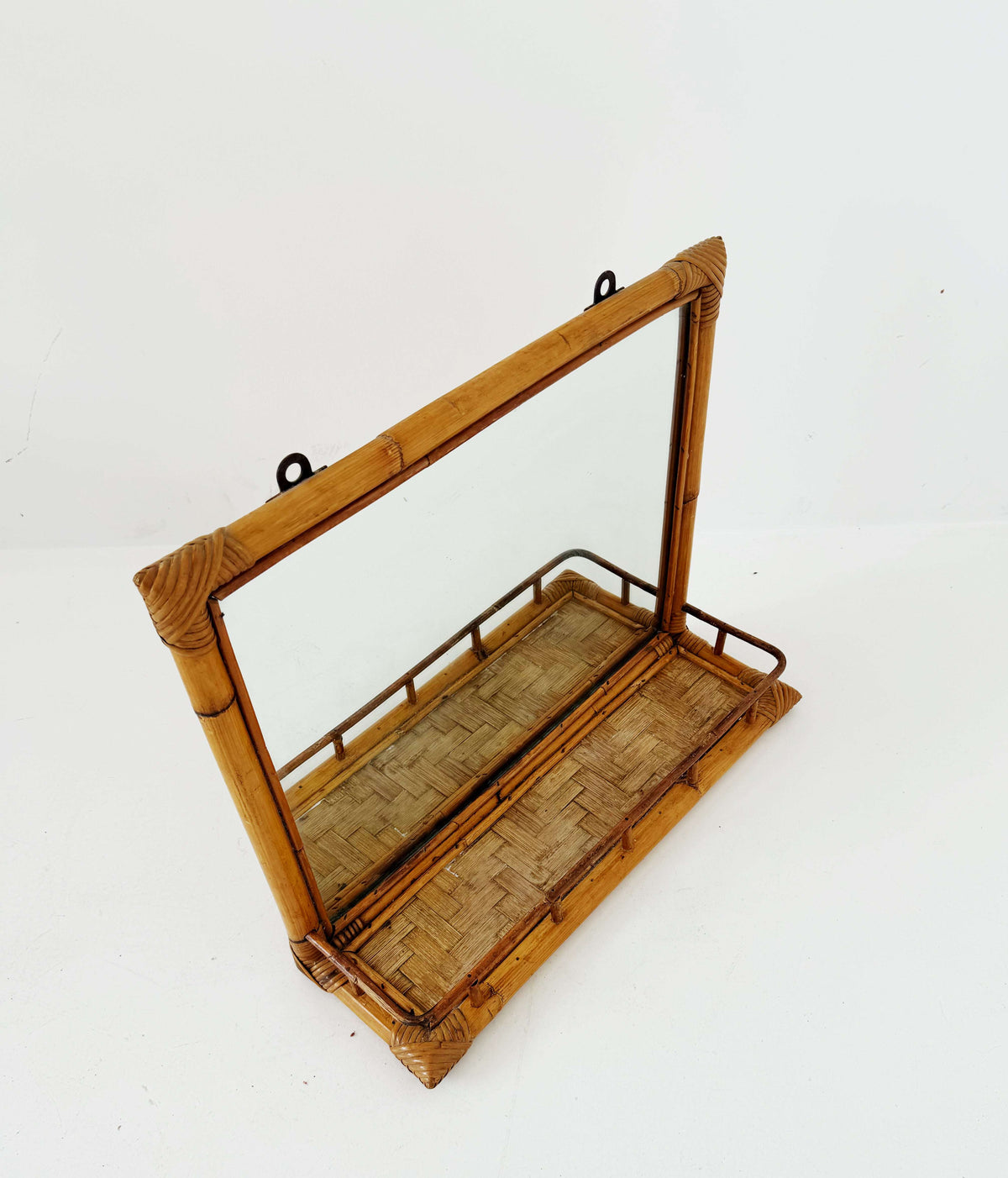 Bamboo and Rattan Wall Mirror with Shelf – 1960s