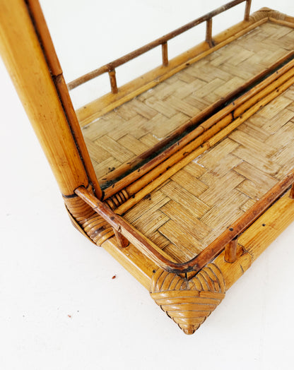 Bamboo and Rattan Wall Mirror with Shelf – 1960s