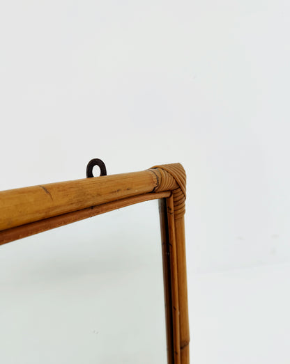 Bamboo and Rattan Wall Mirror with Shelf – 1960s