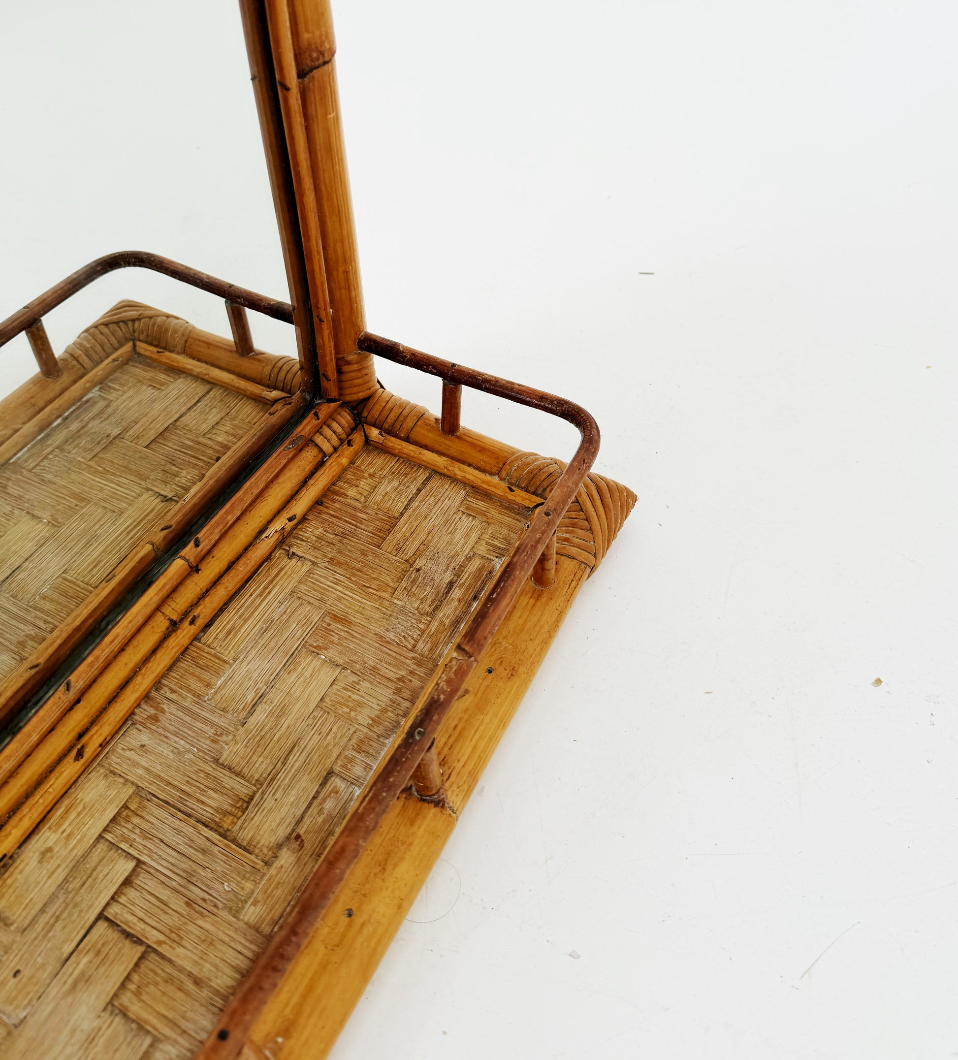 Bamboo and Rattan Wall Mirror with Shelf – 1960s