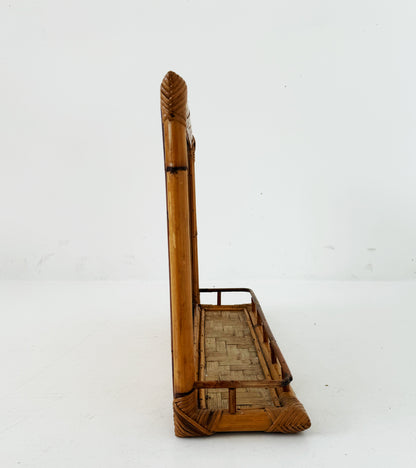 Bamboo and Rattan Wall Mirror with Shelf – 1960s