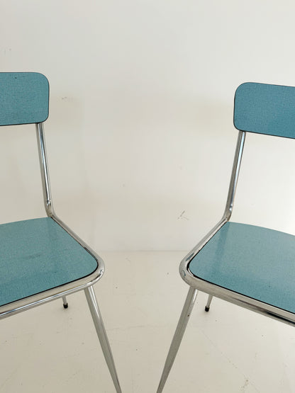 Coppia di Sedie Vintage in Metallo e Seduta Azzurra