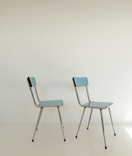 Pair of Vintage Metal Chairs with Blue Seat