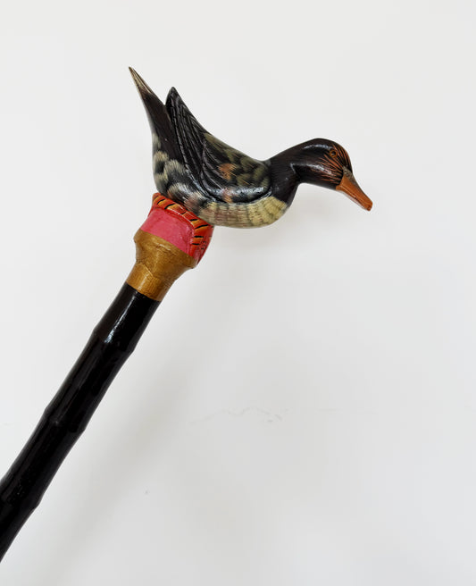 Bastone vintage nero con anatra decorativa
