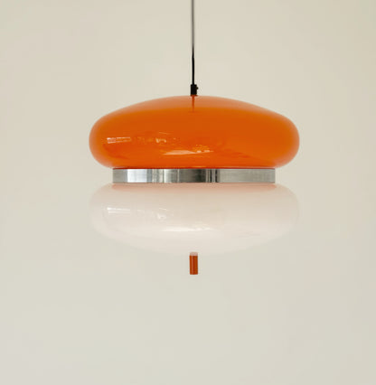 Lampadario vintage Space Age in plexiglass arancione e bianco