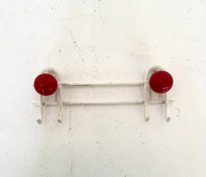 Small Vintage Wall Hook with Red Knobs