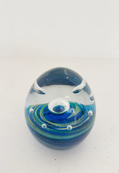 Vintage Blue Art Glass Paperweight