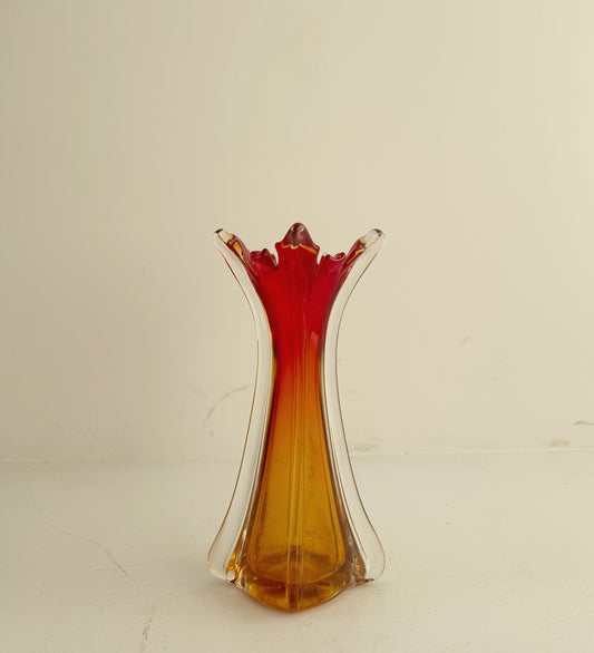 Vaso vintage in vetro bicolore soffiato