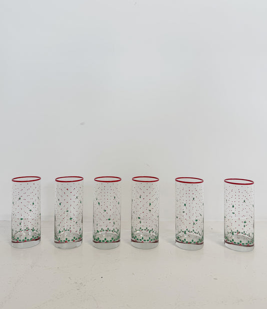 Set of vintage decorated glass glasses – 1970s/1980s