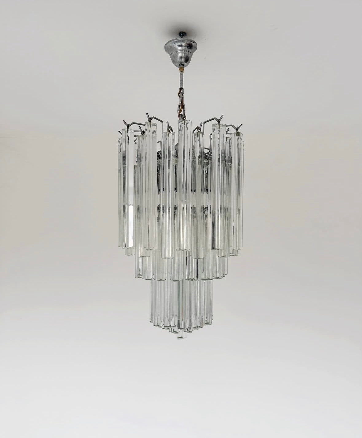 Cascade chandelier with glass trihedrons attributed to Venini