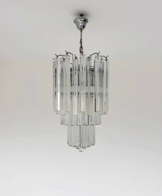 Lampadario a cascata con triedri in vetro attribuito a Venini
