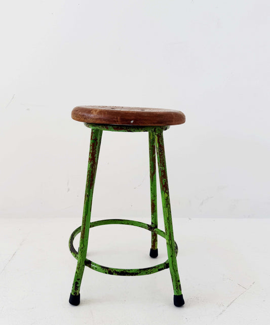 1960s industrial stool in iron and wood