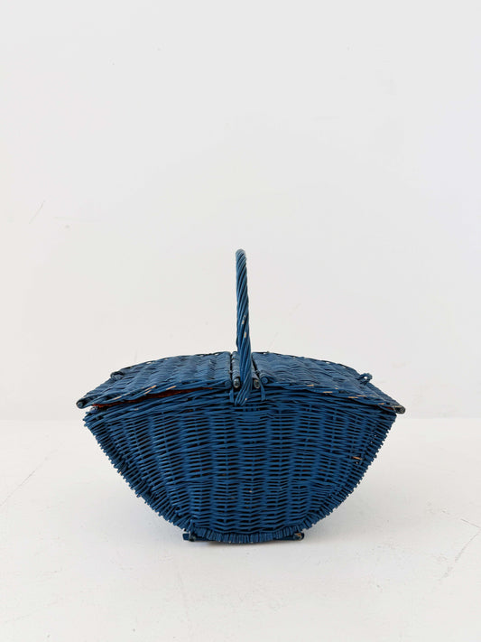 1960s Blue Wicker Sewing Basket