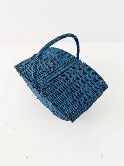 Porta Cucito anni ’60 in vimini blu