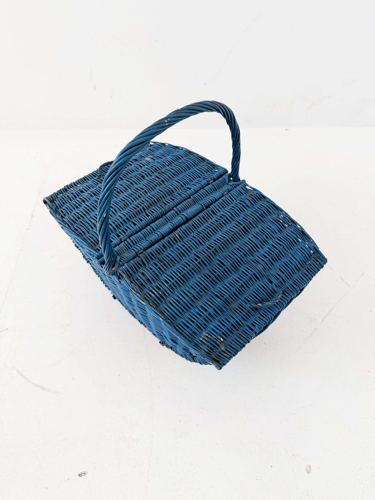 1960s Blue Wicker Sewing Basket